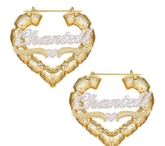 Mixed metal heart bamboo earrings