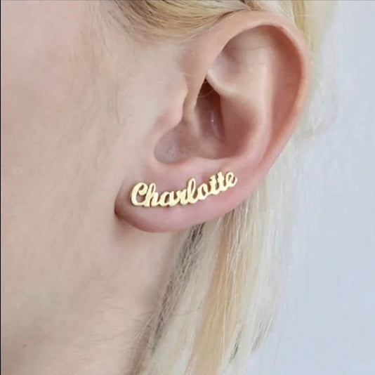 Name plate stud earrings