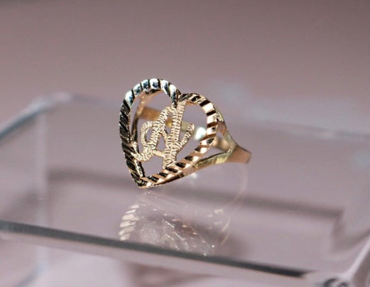 Initial heart finger ring