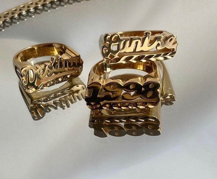 Solid Metal Men's Custom 3 Finger Name Ring 14k Yellow Gold Plated Silver |  eBay