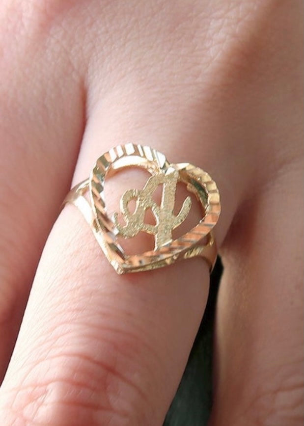 Initial heart finger ring